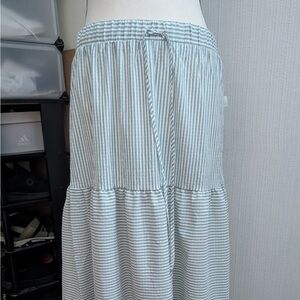 LG Green and White Striped Maxi Skirt